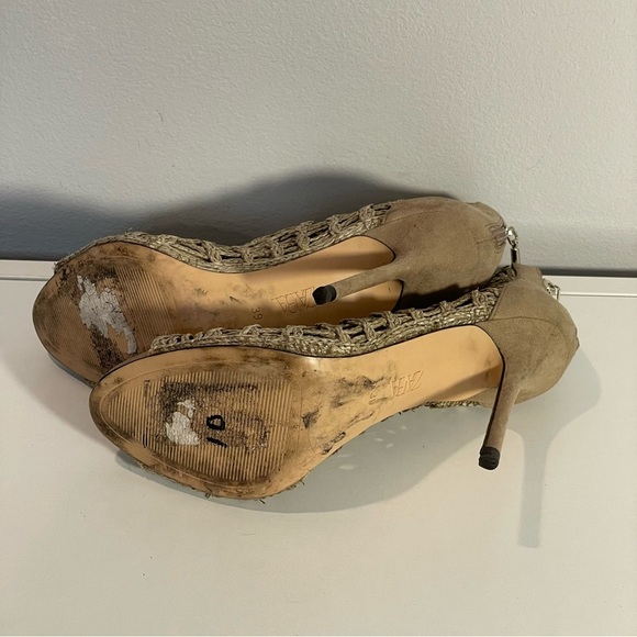 Zara Tan Braided Crochet Open Toe Stiletto Heel Zip Ankle Bootie Sz 39 US 8 - Picture 10 of 12